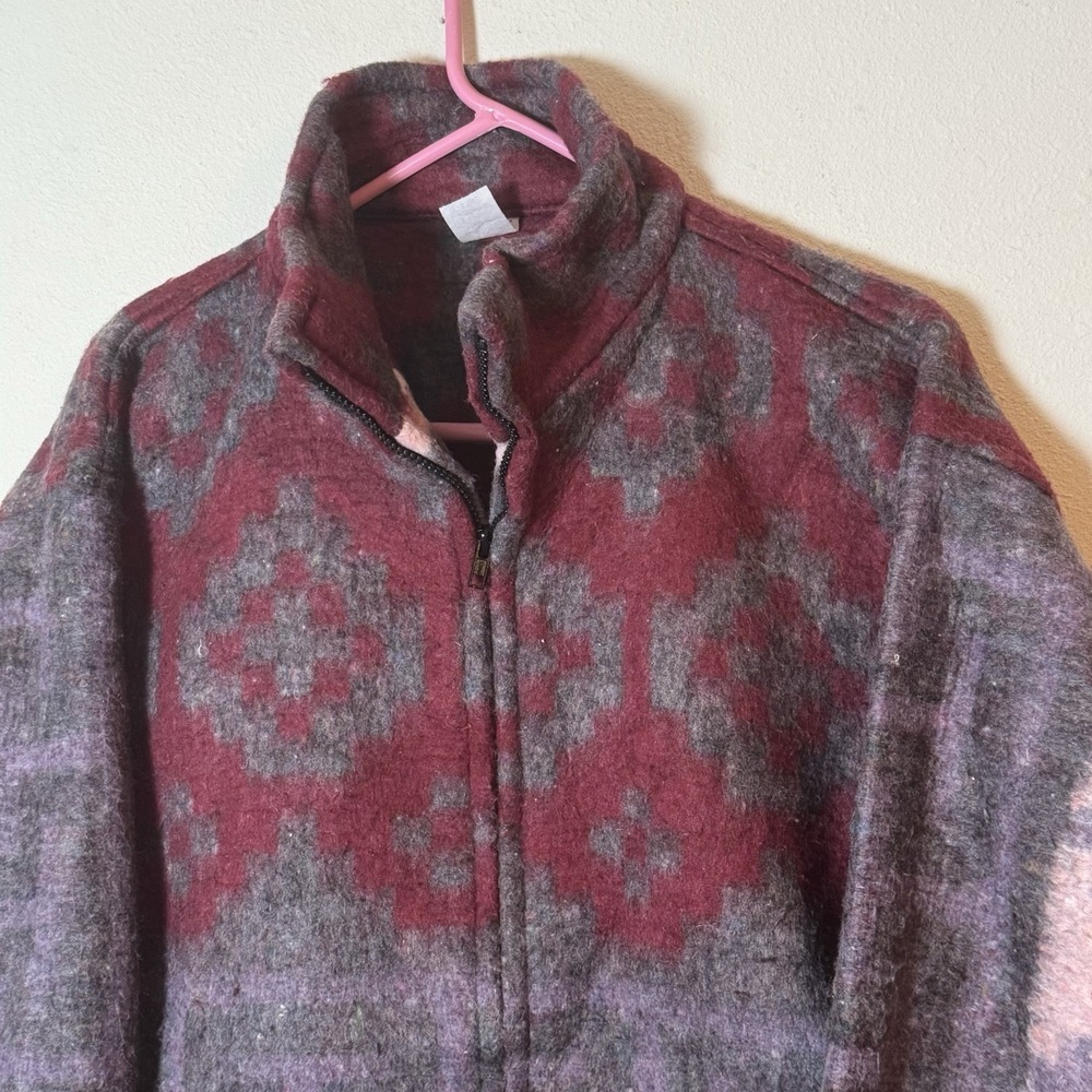 Molina Baja Hooded Jacket Mexican Indian Blanket Style Zip Front M/L Purple Pink